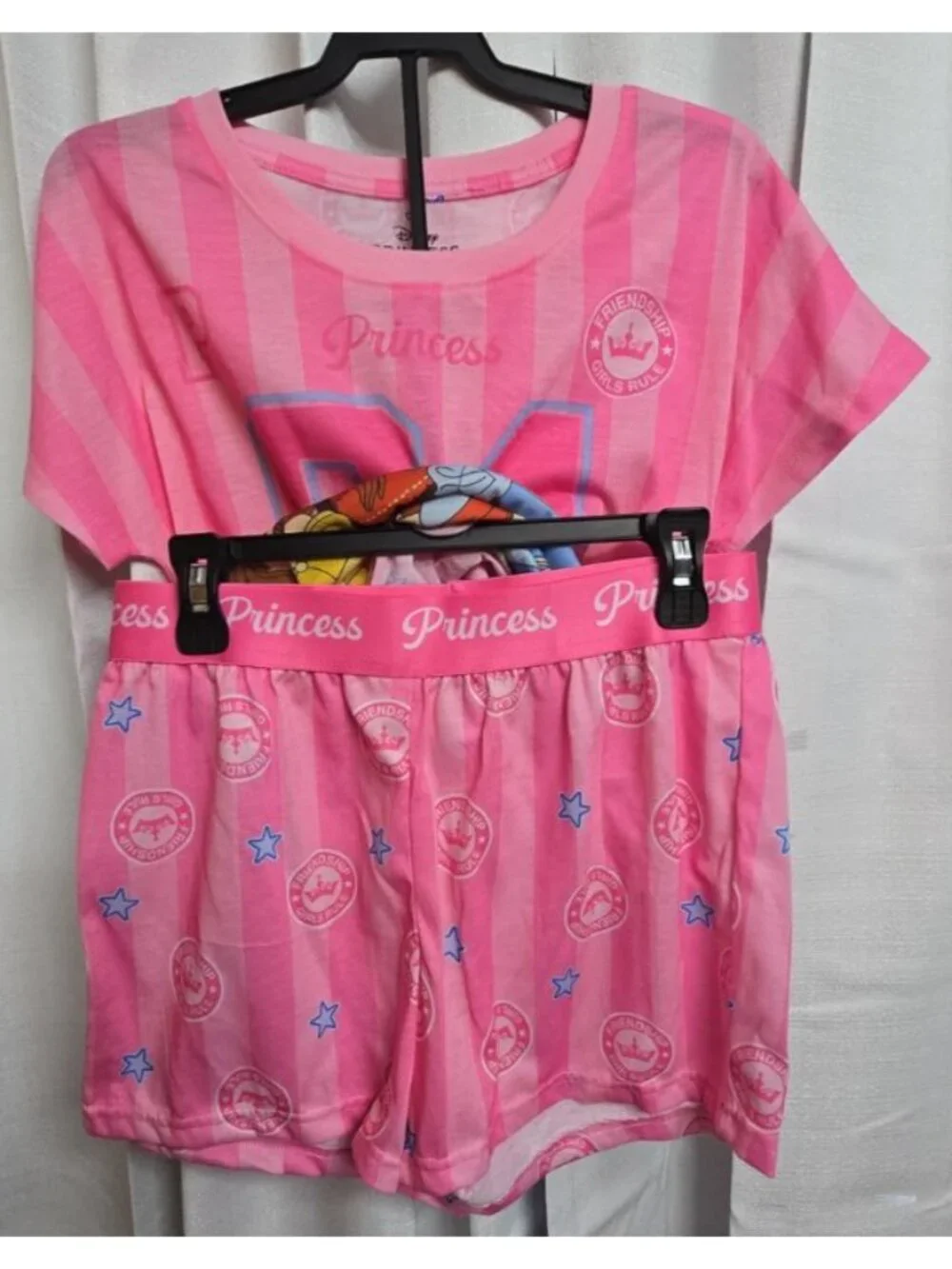 Disney Princess Girl's Pajamas Size Large (10/12) Pink Stripes Pajama Shorts
